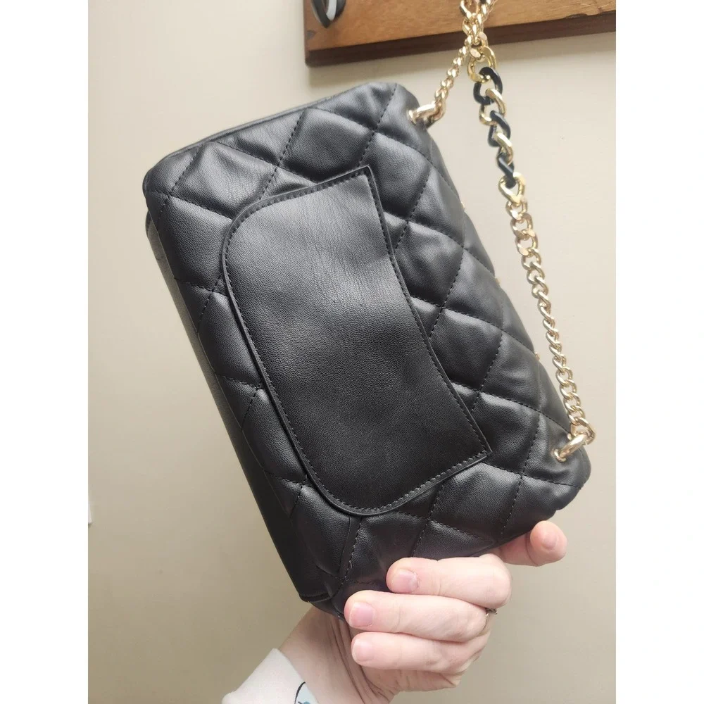 Badgley Mischka Black Quilted Studded Chain Shoulder Bag Evening Glamour - Picture 5 of 5